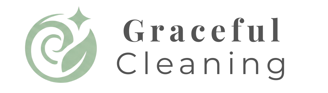 Graceful Cleaning logo with green leaf swirl icon and gray text on a transparent background